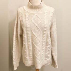 Gap Cream Wool Alpaca Blend Cable Knit Mock Turtleneck Long Sleeve Sweater SZ M